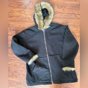 Tasha Polizzi for Saddleblanket & Co. Dark Gray Wool Blend Jacket Faux Fur | M